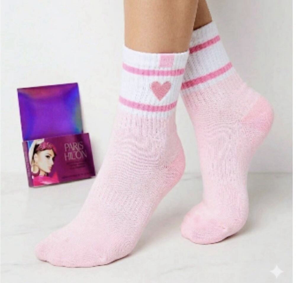PARIS HILTON Socks 3 Pair Women Super Soft Pink Heart Boot-Sock Shoe Sz 4-10 NEW
